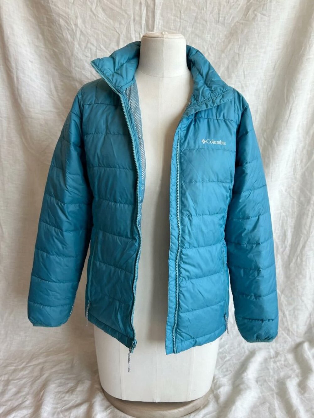 Columbia Interchange Puffer Jacket Size L Teal Omni-Heat Lining Zip Front